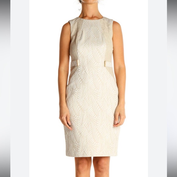 Calvin Klein Sheath Structured Dress - Ivory & Tan - Picture 1 of 5